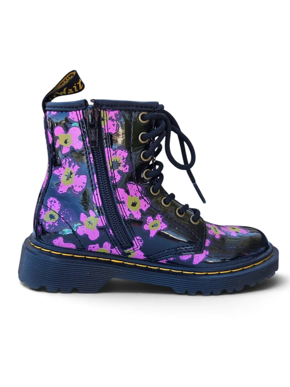 Dr. Martens 1460 J Floral Patent Leather Boots - Pink/Purple Flower Youth US 12